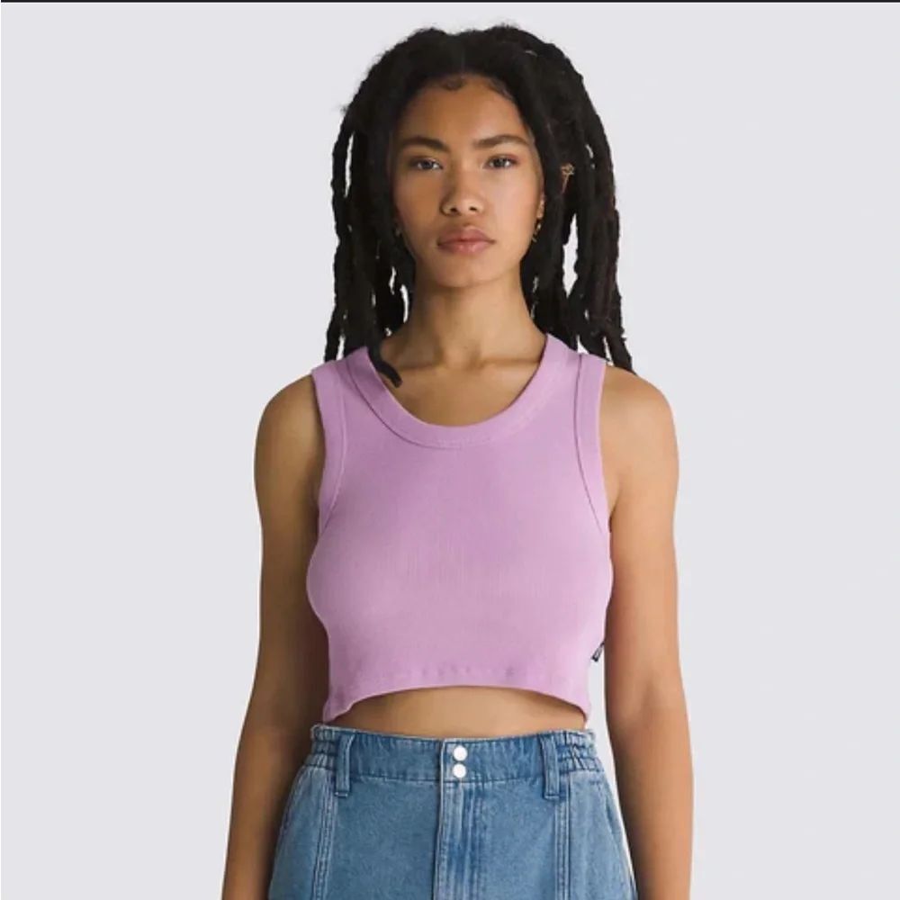 VANS WOMEN’S DREW RIB TANK TOP IN SMOKY GRAPE LOW NECK RIB KNIT FLAG LABEL NWT